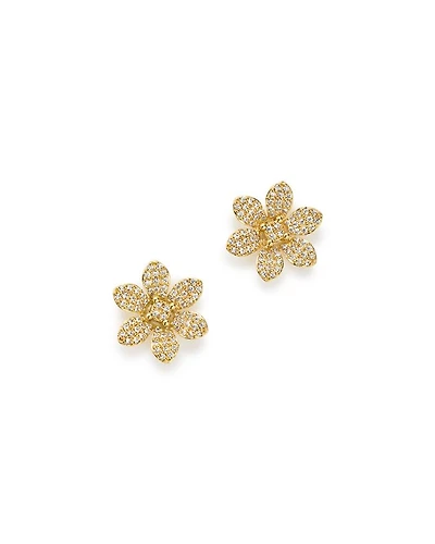 Diamond Flower Stud Earrings in 14K Yellow Gold, 0.50 tcw
