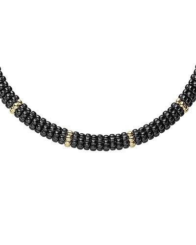 Lagos Gold & Black Caviar Collection 18K Gold & Ceramic Twelve Station Collar Necklace, 16