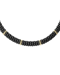 Lagos Gold & Black Caviar Collection 18K Gold & Ceramic Twelve Station Collar Necklace, 16