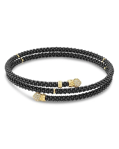 Gold & Black Caviar Collection 18K Gold & Ceramic Three Strand Bracelet