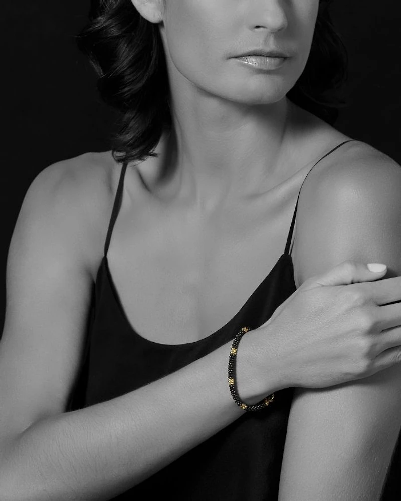 Gold & Black Caviar Collection 18K Ceramic Five Station Bracelet