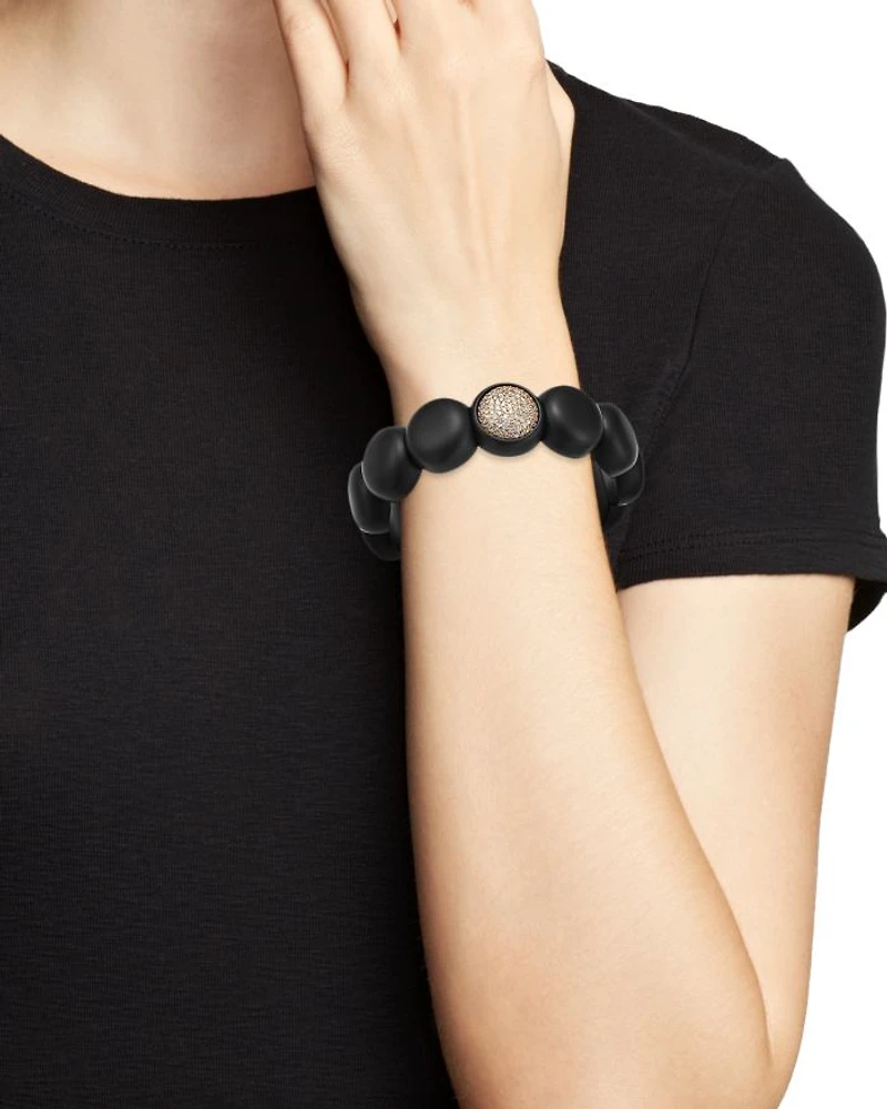 18K Rose Gold & Black Ceramic Dama Stretch Bracelet with Pavé Champagne Diamond Station