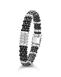 Sterling Silver Black Caviar Collection Pavé Diamond & Ceramic Station Bracelet