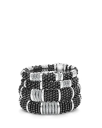 Sterling Silver Black Caviar Collection Pavé Diamond & Ceramic Station Bracelet