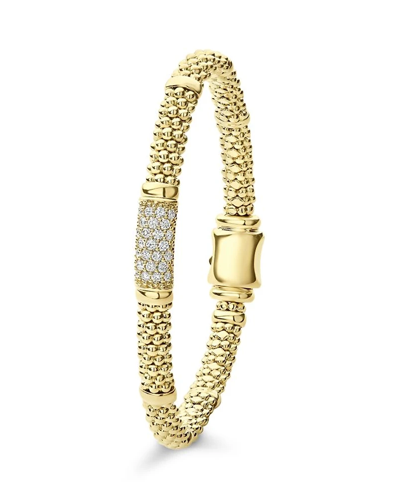 18K Yellow Gold Caviar Diamond Slim Station Bracelet