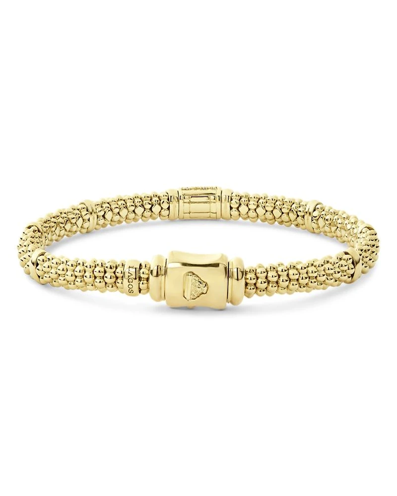 18K Yellow Gold Caviar Small Diamond Slim Station Bracelet