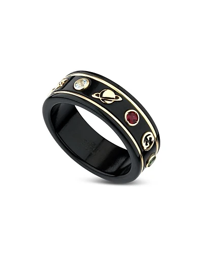18K Yellow Gold & Black Corundum Topaz Thin Icon Band