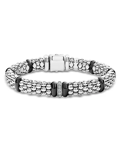 Lagos Sterling Silver Black Caviar Rope Bracelet with Diamonds & Black Ceramic