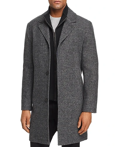Cole Haan Sweater Bib Wool Blend Twill Coat
