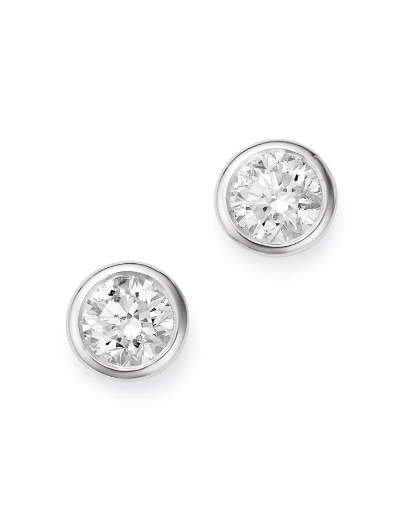 Diamond Bezel Set Stud Earrings 14K White Gold, 0.20-1.0 tcw