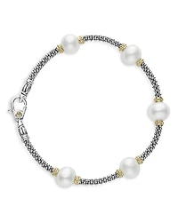 Lagos Sterling Silver & 18K Yellow Gold Luna Cultured Freshwater Pearl Station Bracelet
