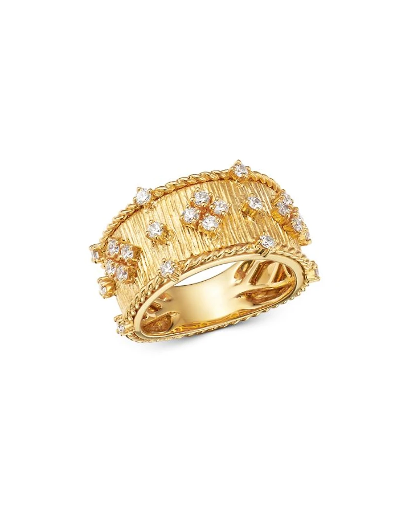 Diamond Band in 18K Textured Yellow Gold, 0.60 tcw