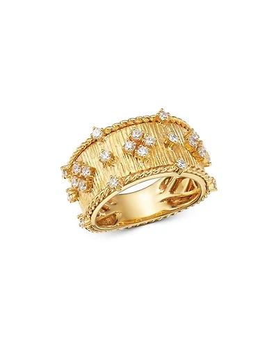 Diamond Band in 18K Textured Yellow Gold, 0.60 tcw