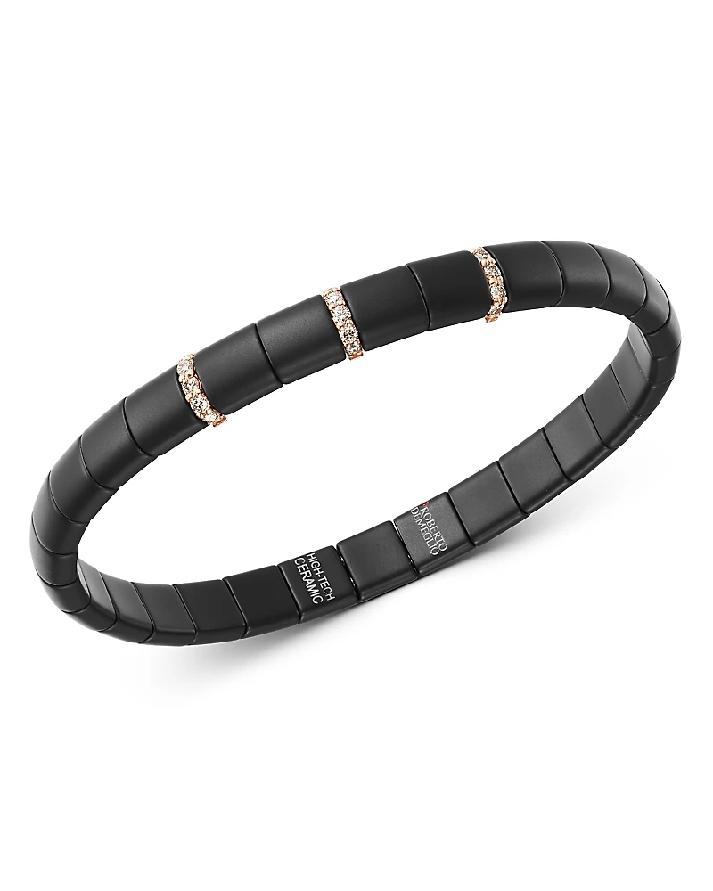 Roberto Demeglio 18K Rose Gold & Matte Black Ceramic Pura Champagne Diamond Stretch Bracelet