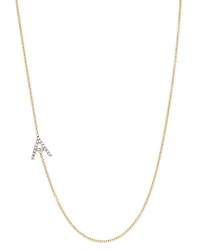 14K Yellow Gold Diamond Asymmetric Initial Necklace, 18"
