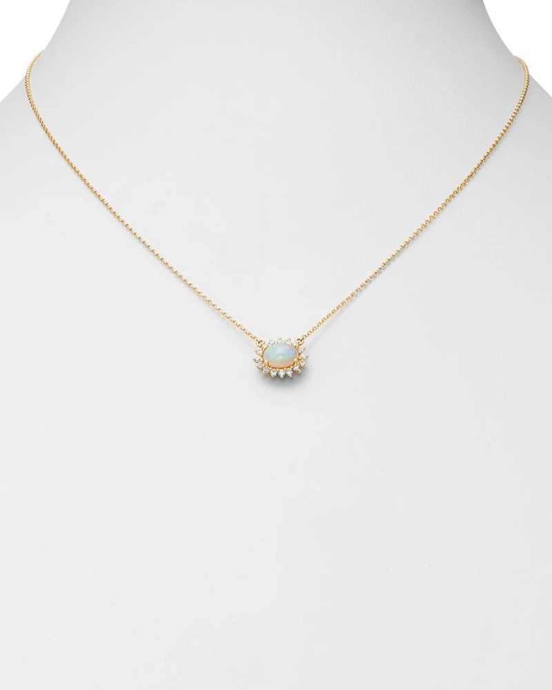 Opal and Diamond East-West Pendant Necklace in 14K Yellow Gold, 18"