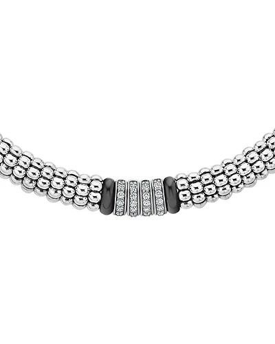 Sterling Silver Black Caviar Diamond & Ceramic Station Necklace