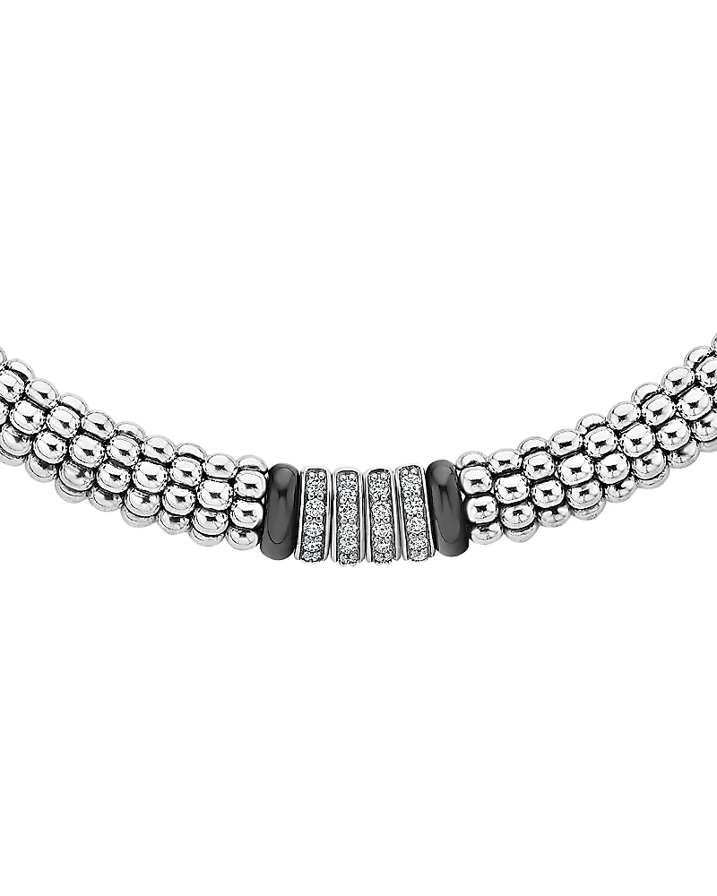 Lagos Sterling Silver Black Caviar Diamond & Ceramic Station Necklace