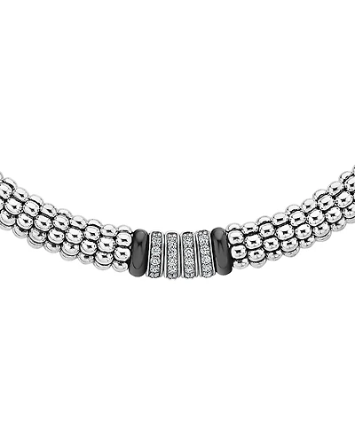 Lagos Sterling Silver Black Caviar Diamond & Ceramic Station Necklace
