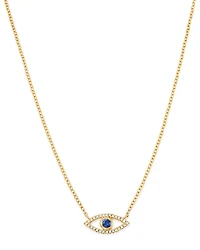 14K Yellow Gold Diamond & Blue Sapphire Evil Eye Pendant Necklace