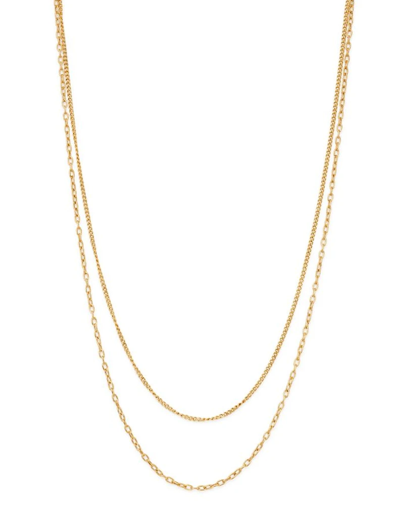 14K Yellow Gold Double Chain Necklace, 20"