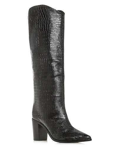 Women's Maryana Croc-Embossed Block Heel Pointed-Toe Tall Boots