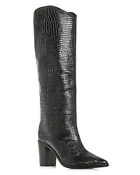 Schutz Women's Maryana Croc-Embossed Block Heel Pointed-Toe Tall Boots