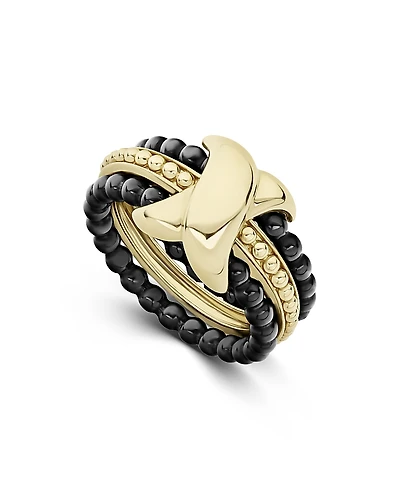 Lagos Meridian 18K Yellow Gold & Ceramic Caviar Stack Ring