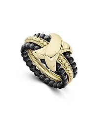 Lagos Meridian 18K Yellow Gold & Ceramic Caviar Stack Ring