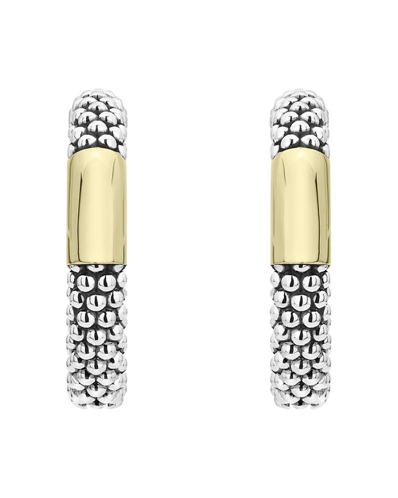 18K Yellow Gold & Sterling Silver Caviar High Bar Hoop Earrings