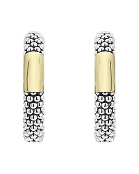 18K Yellow Gold & Sterling Silver Caviar High Bar Hoop Earrings