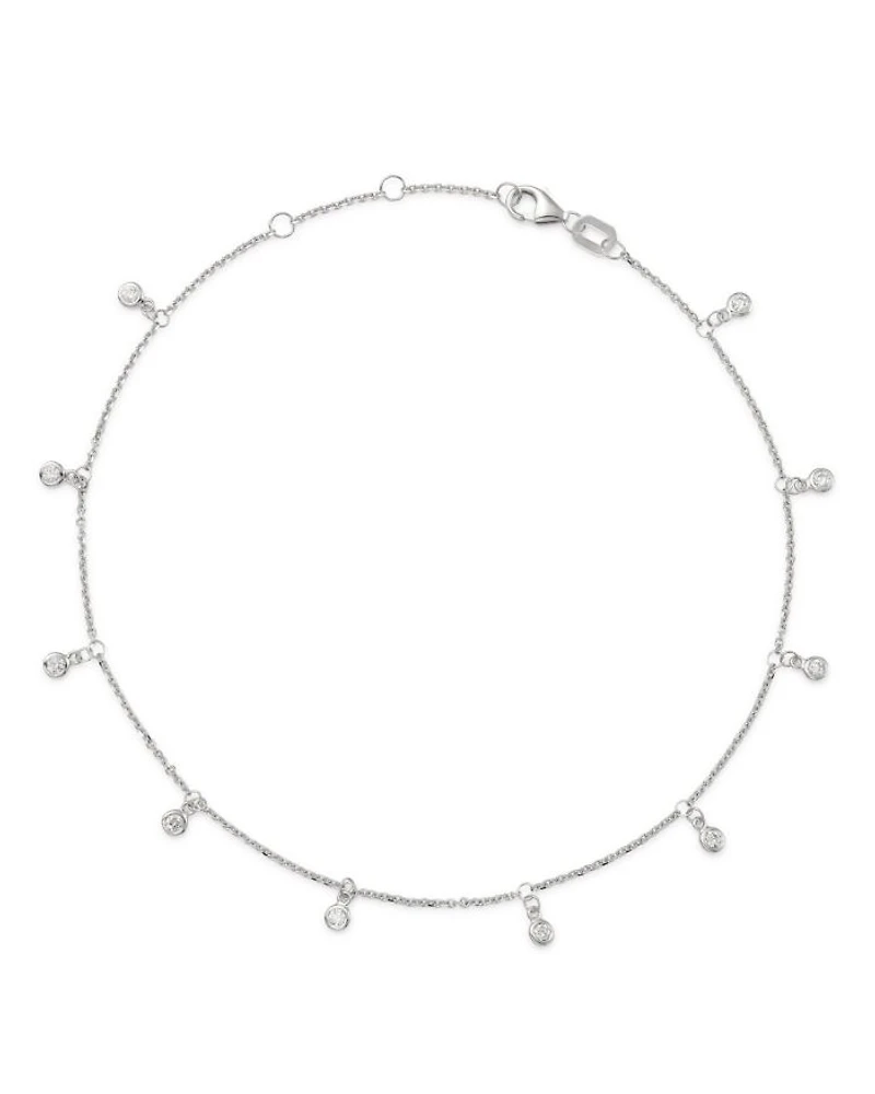 Diamond Bezel Droplet Ankle Bracelet in 14K White Gold