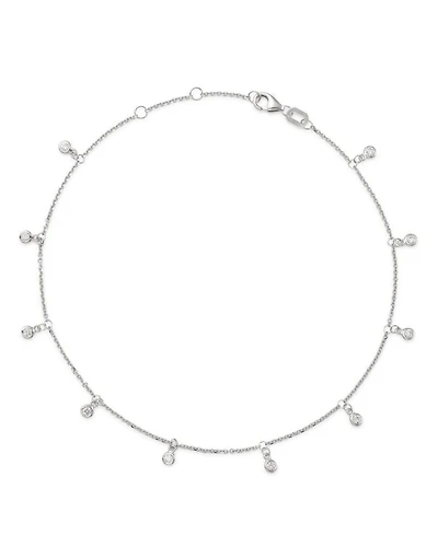 Diamond Bezel Droplet Ankle Bracelet in 14K White Gold