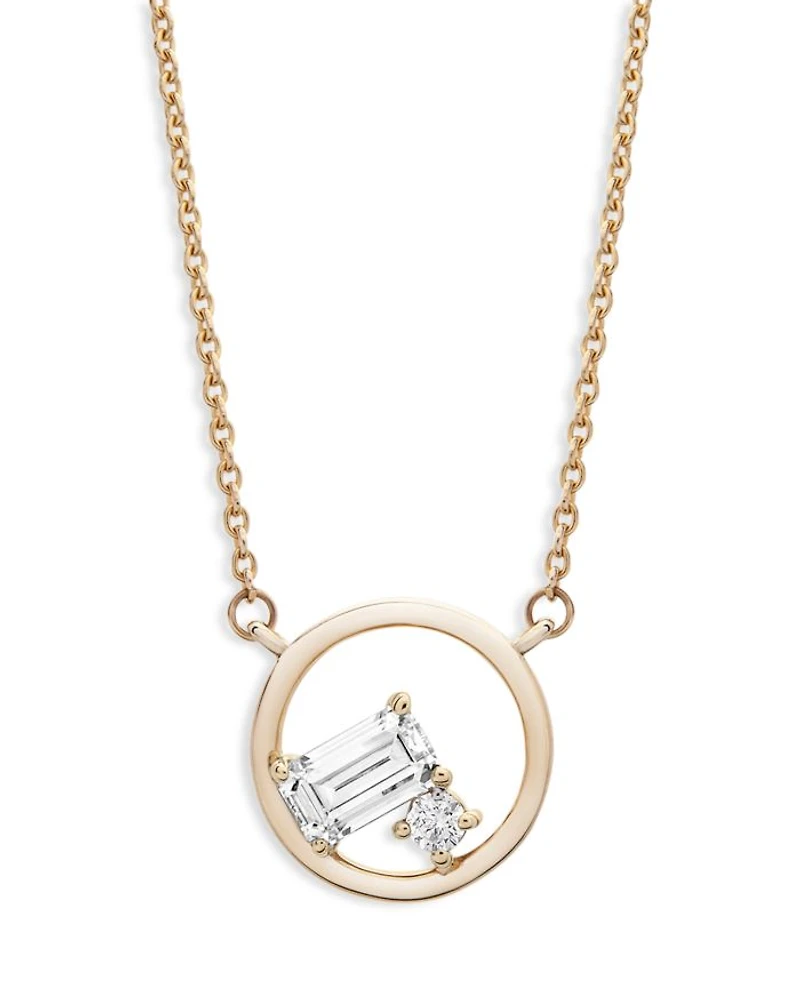 Emerald Cut and Round Diamond Necklace in 14K Yellow Gold, 0.20 tcw