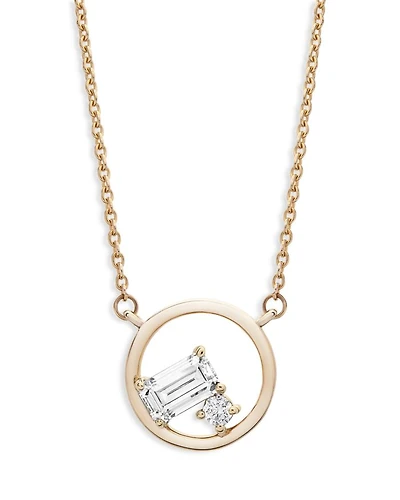 Emerald Cut and Round Diamond Necklace in 14K Yellow Gold, 0.20 tcw