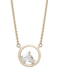 Emerald Cut and Round Diamond Necklace in 14K Yellow Gold, 0.20 tcw