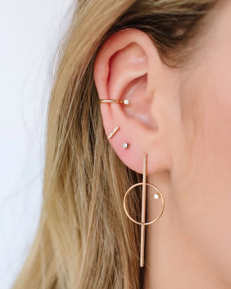 14k Yellow Gold Diamond Pave Bar Stud Earrings