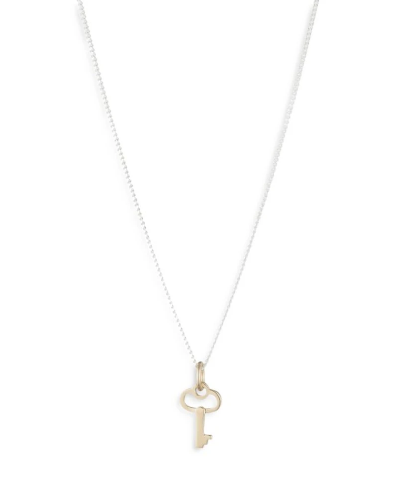 Two Tone Key Pendant Necklace, 14"