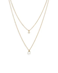 14K Yellow Gold Pearls Cultured Freshwater Pearl & Diamond Layered Pendant Necklace, 16-18"