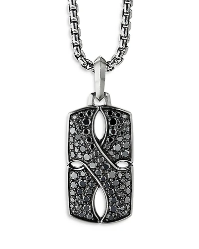 David Yurman Sterling Silver Armory Tag with Pave Black Diamonds
