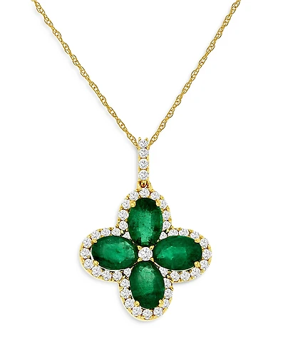Bloomingdale's Fine Collection Emerald & Diamond Clover Pendant Necklace
