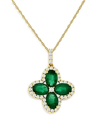 Bloomingdale's Fine Collection Emerald & Diamond Clover Pendant Necklace