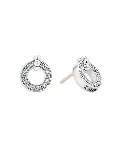 Sterling Silver Caviar Spark Diamond Circle Stud Earrings