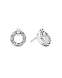Sterling Silver Caviar Spark Diamond Circle Stud Earrings