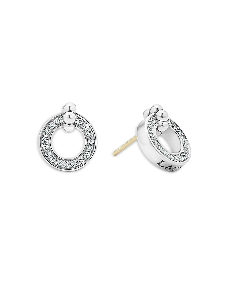 Lagos Sterling Silver Caviar Spark Diamond Circle Stud Earrings