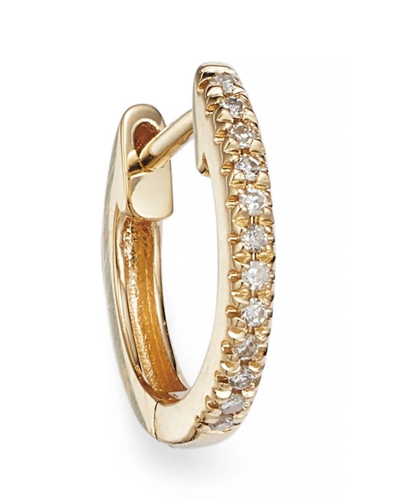 14K Yellow Gold Diamond Small Huggie Hoop Earrings - Exclusive