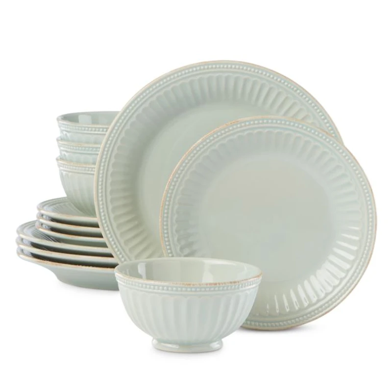 French Perle Groove 12 Piece Dinnerware Set