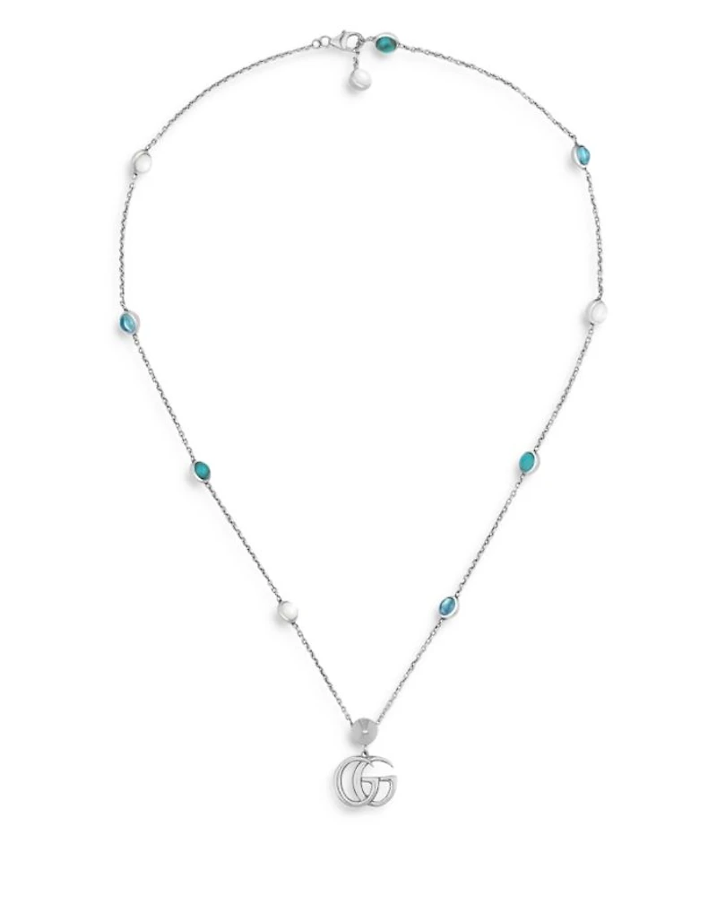 Sterling Silver Marmont Multi-Stone Double G Pendant Necklace, 15.5-16.6"