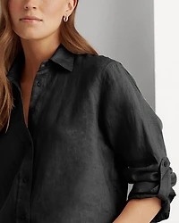 Linen Long Sleeve Collared Button Down Shirt, Regular & Petite