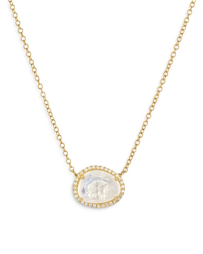 14K Yellow Gold Diamond Moonstone Pendant Necklace, 18"